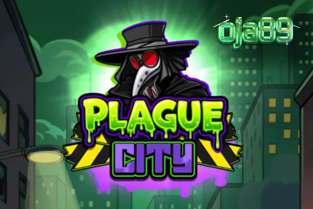Tampilan visual slot Plague City dengan tema laboratorium yang mencekam dan simbol mutasi.
